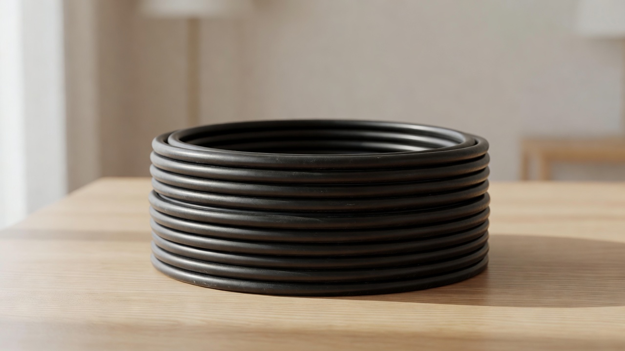 Coiled ordinary device cable in soft indoor light
